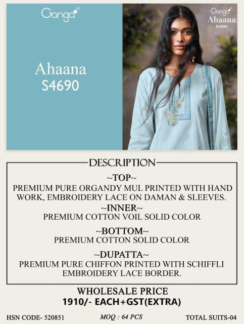 Ganga ahaana 4690 cotton dress materials wholesale market in india